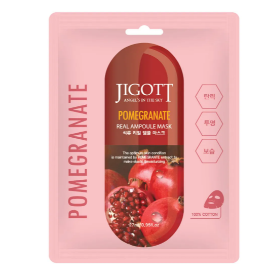 JIGOTT, Тканевая маска для лица с экстрактом граната Pomegranate Real Ampoule Mask, 1 шт.