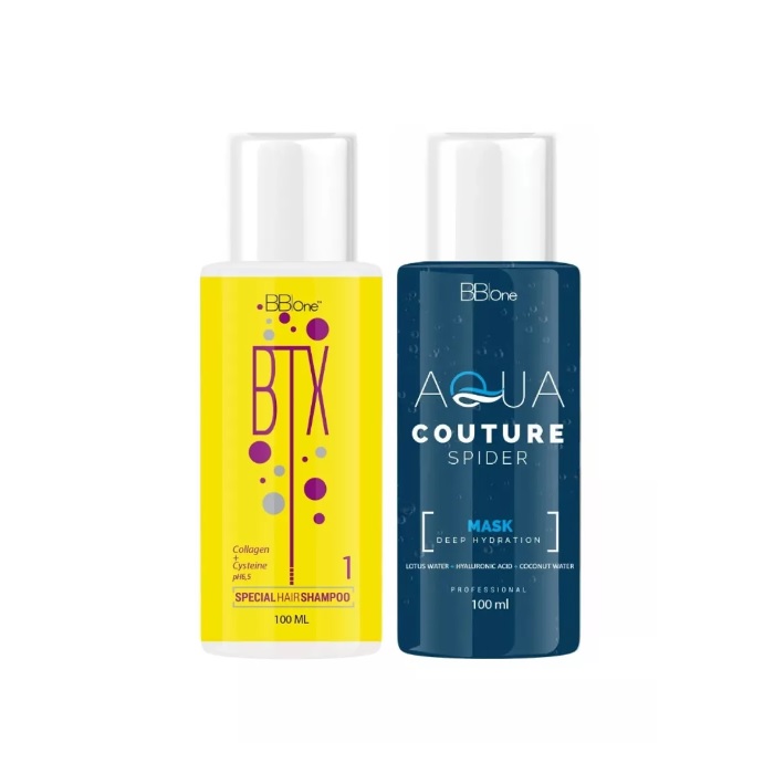 BB ONE, Набор холодный ботокс для волос SPIDER DEEP HYDRATION (шаг 1 BTX Special Hair Shampoo + шаг 2), 2x100 мл.