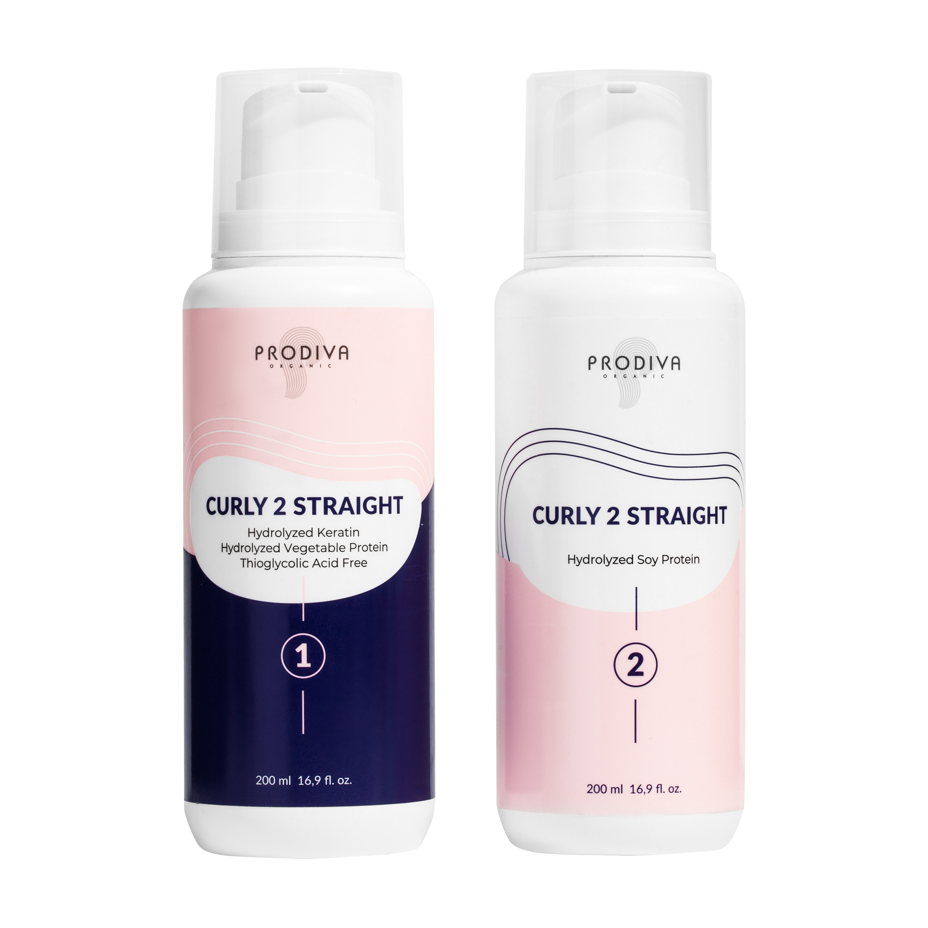 PRODIVA, Набор для полуперманентного выпрямления и разглаживания волос Curly Straight, 2*200 мл.