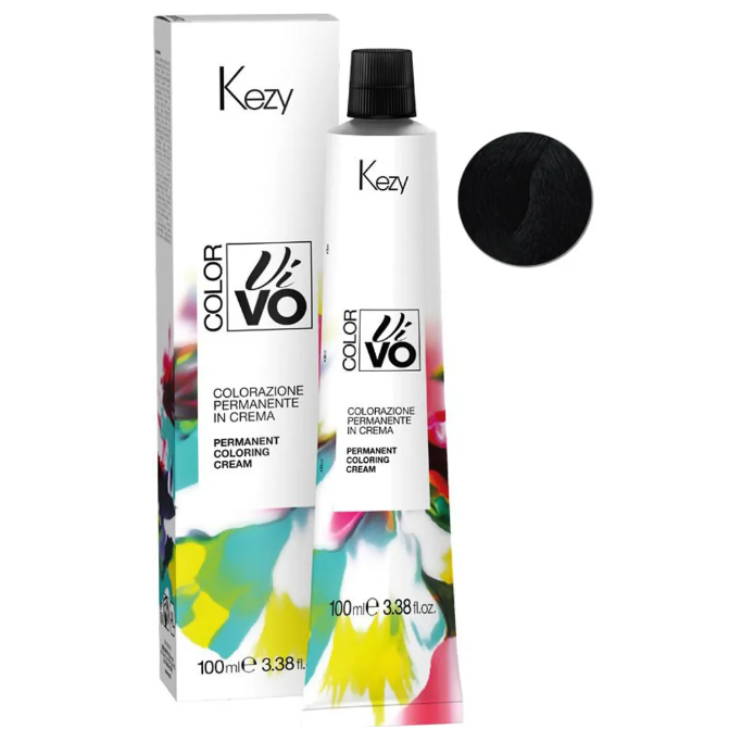 KEZY, Перманентная крем-краска для волос c коллагеном и Абиссинским маслом  Colore Vivo 1.00, 100 мл.