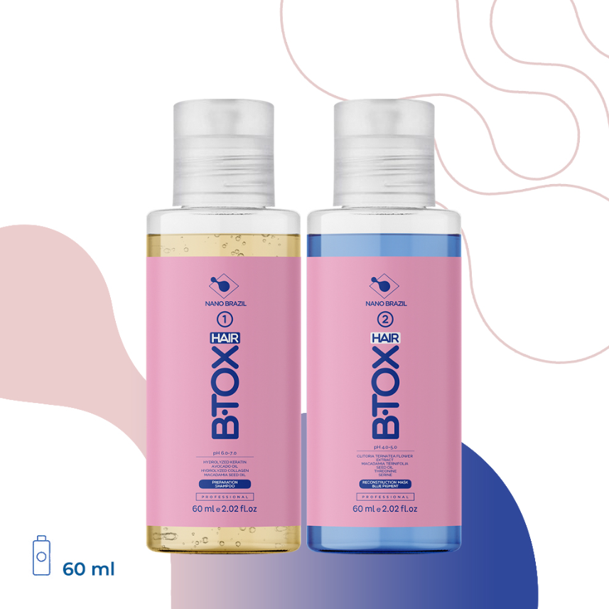 NANO BRAZIL, Набор для волос HAIR BTOX Blue (шаг 1 + шаг 2), 2х60 мл.