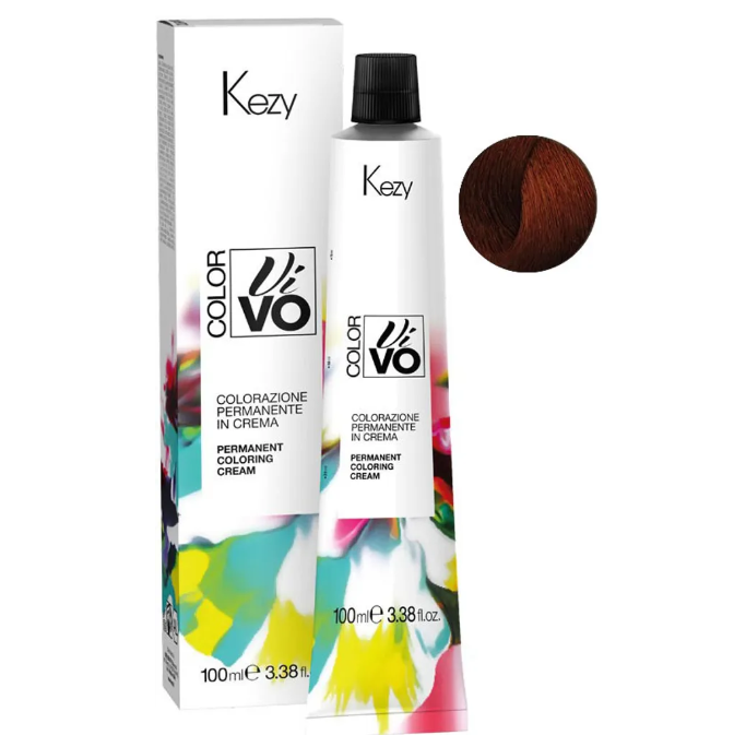 KEZY, Перманентная крем-краска для волос c коллагеном и Абиссинским маслом  Colore Vivo 7.4, 100 мл.