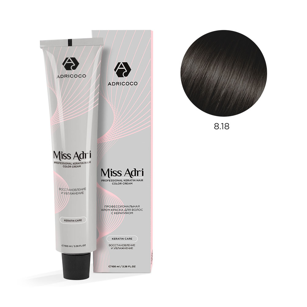ADRICOCO, Крем-краска для волос Miss Adri 8.18, 100 мл.