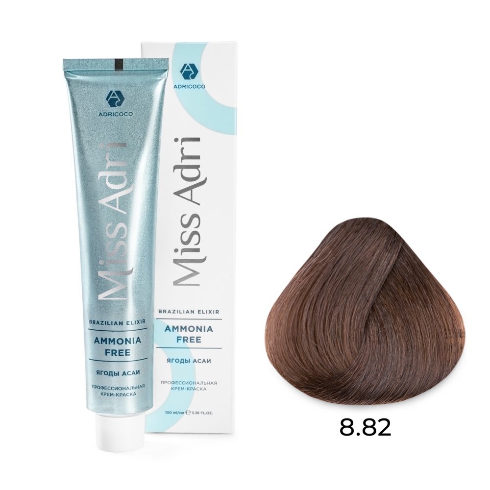 ADRICOCO, Безаммиачная крем-краска для волос Miss Adri Brazilian Elixir Ammonia Free 8.82, 100 мл.