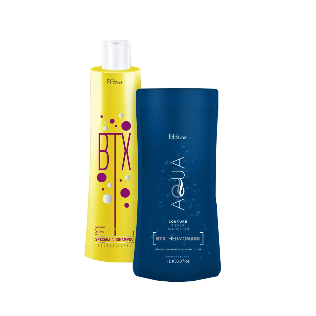 BB ONE, Набор ботокс для волос SILVER HYDRATION ВТХ с серым пигментом (шаг 1 BTX Special Hair Shampoo + шаг 2), 500 мл + 1000 мл.