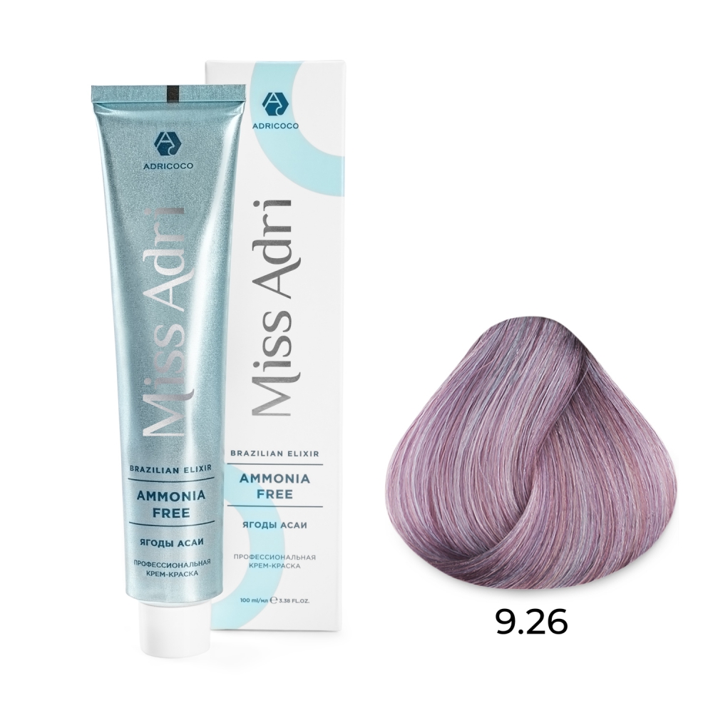 ADRICOCO, Безаммиачная крем-краска для волос Miss Adri Brazilian Elixir Ammonia Free 9.26, 100 мл.