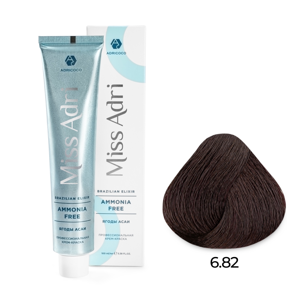 ADRICOCO, Безаммиачная крем-краска для волос Miss Adri Brazilian Elixir Ammonia Free 6.82, 100 мл.