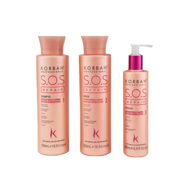 KORBAN, Набор для быстрого восстановления поврежденных волос S.O.S Repair, 500/500/250 мл.