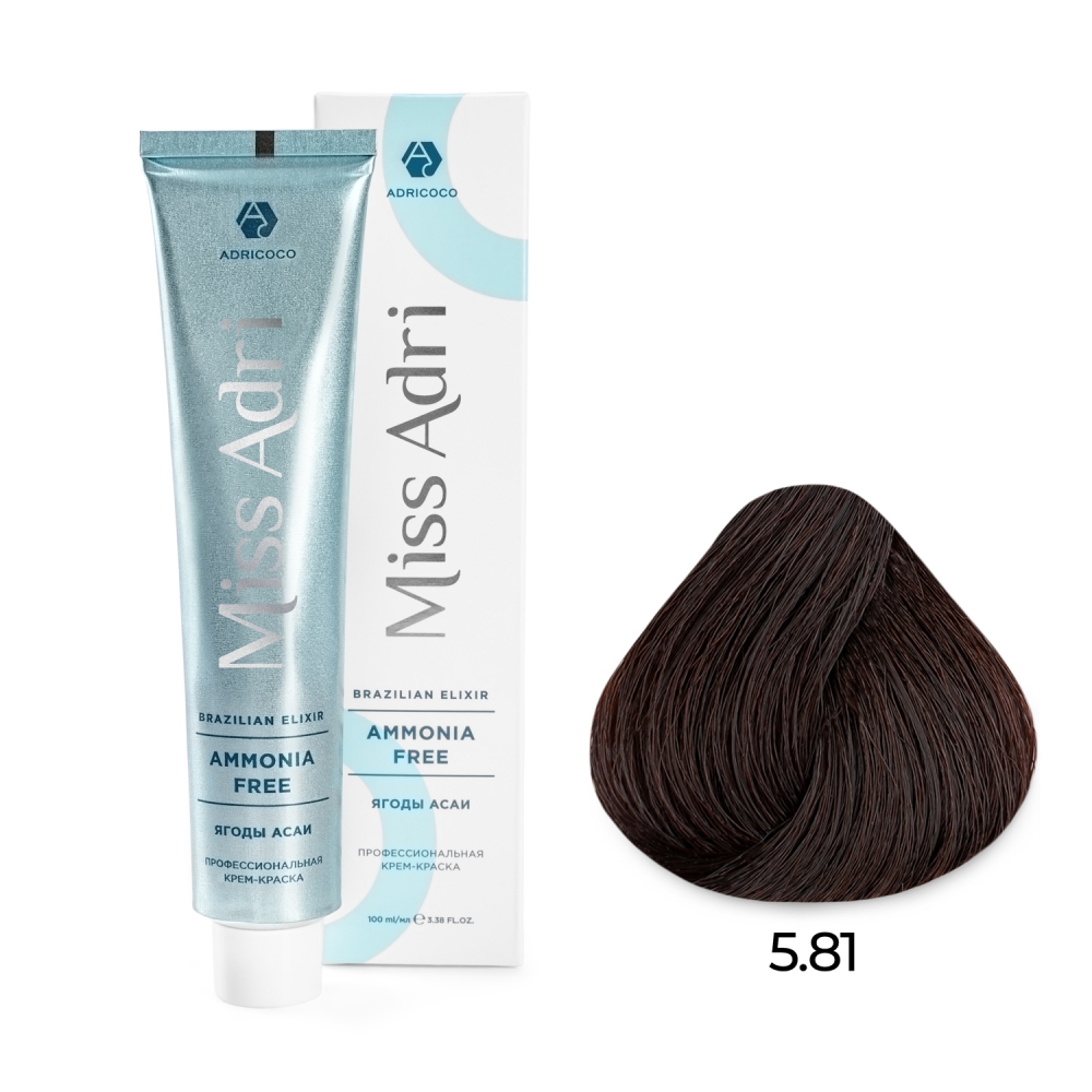 ADRICOCO, Безаммиачная крем-краска для волос Miss Adri Brazilian Elixir Ammonia Free 5.81, 100 мл.