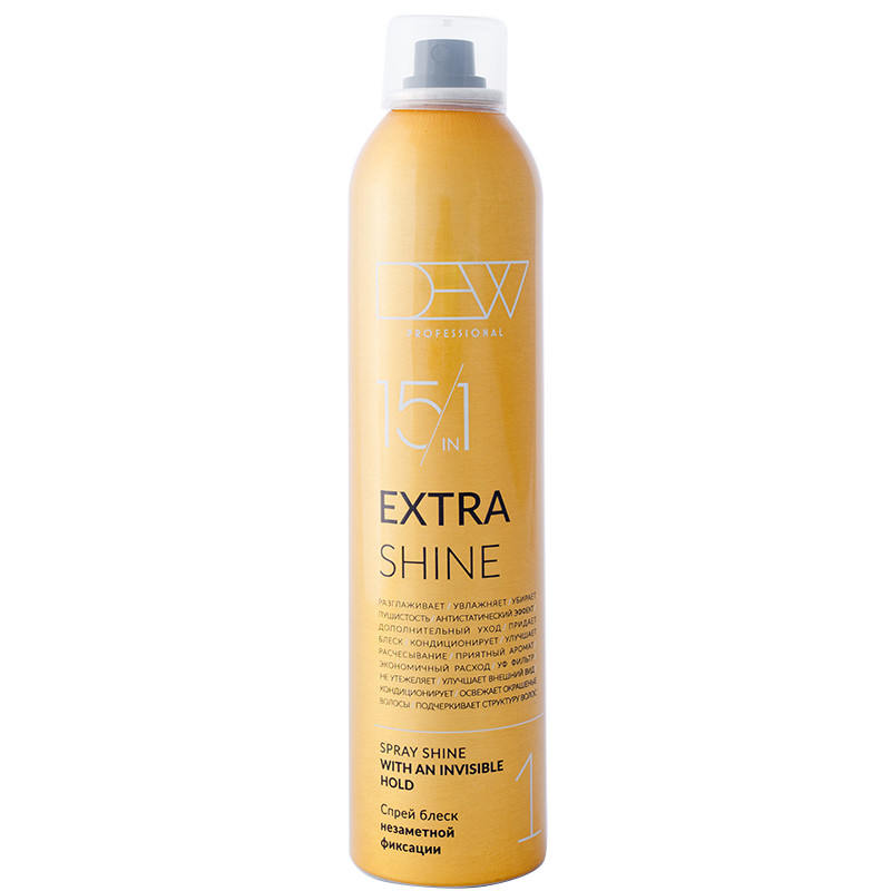 DEW, Спрей блеск незаметной фиксации для волос Extra Shine 15 в 1, 300 мл.