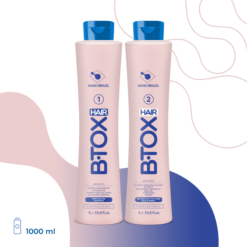 NANO BRAZIL, Набор для волос HAIR BTOX Blue (шаг 1 + шаг 2), 2х1000 мл.