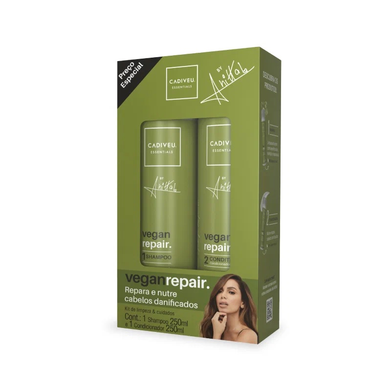 CADIVEU, Шампунь + кондиционер для волос Vegan Repair Kit Home Care Essentials, 2*250 мл.