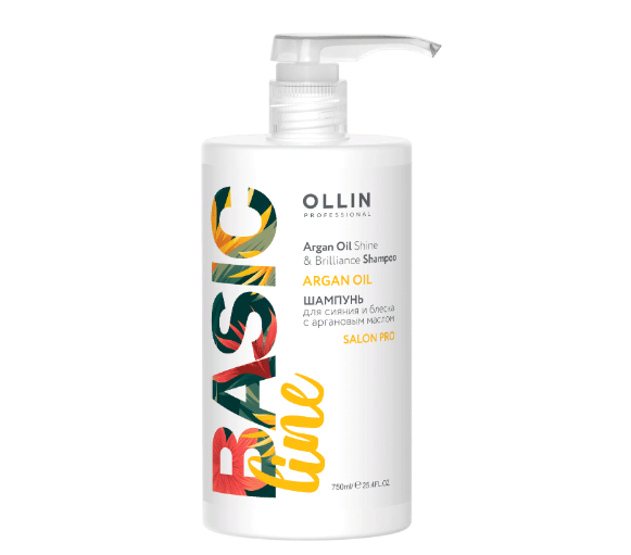 OLLIN, Шампунь для сияния и блеска с аргановым маслом Ollin Basic Line, 750 мл.