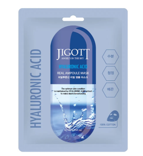 JIGOTT, Тканевая маска для лица с гиалуроновой кислотой Hyaluronic Acid Real Ampoule Mask, 1 шт.