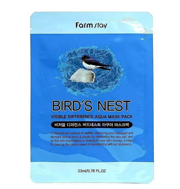 FARMSTAY, Тканевая маска для лица с экстрактом ласточкиного гнезда Visible Difference Bird's Nest Aqua Mask Pack, 1 шт.