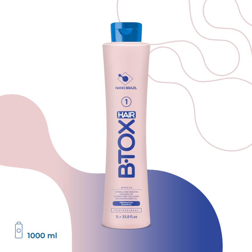 NANO BRAZIL, Шампунь для волос Шаг 1 HAIR BTOX Preparation Shampoo, 1000 мл.