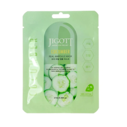 JIGOTT, Тканевая маска для лица с экстрактом огурца Cucumber Real Ampoule Mask, 1 шт.