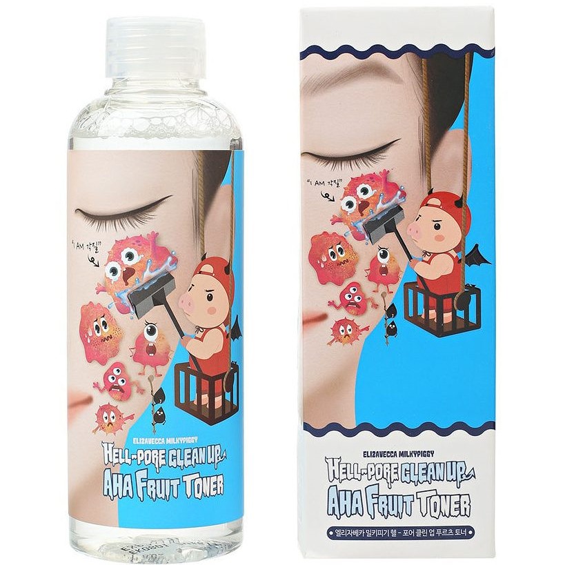 ELIZAVECCA, Тоник-пилинг с фруктовыми кислотами Hell-Pore Clean Up Aha Fruit Toner, 200 мл.