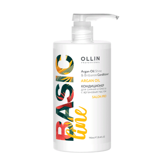 OLLIN, Кондиционер для сияния и блеска с аргановым маслом Ollin Basic Line, 750 мл.