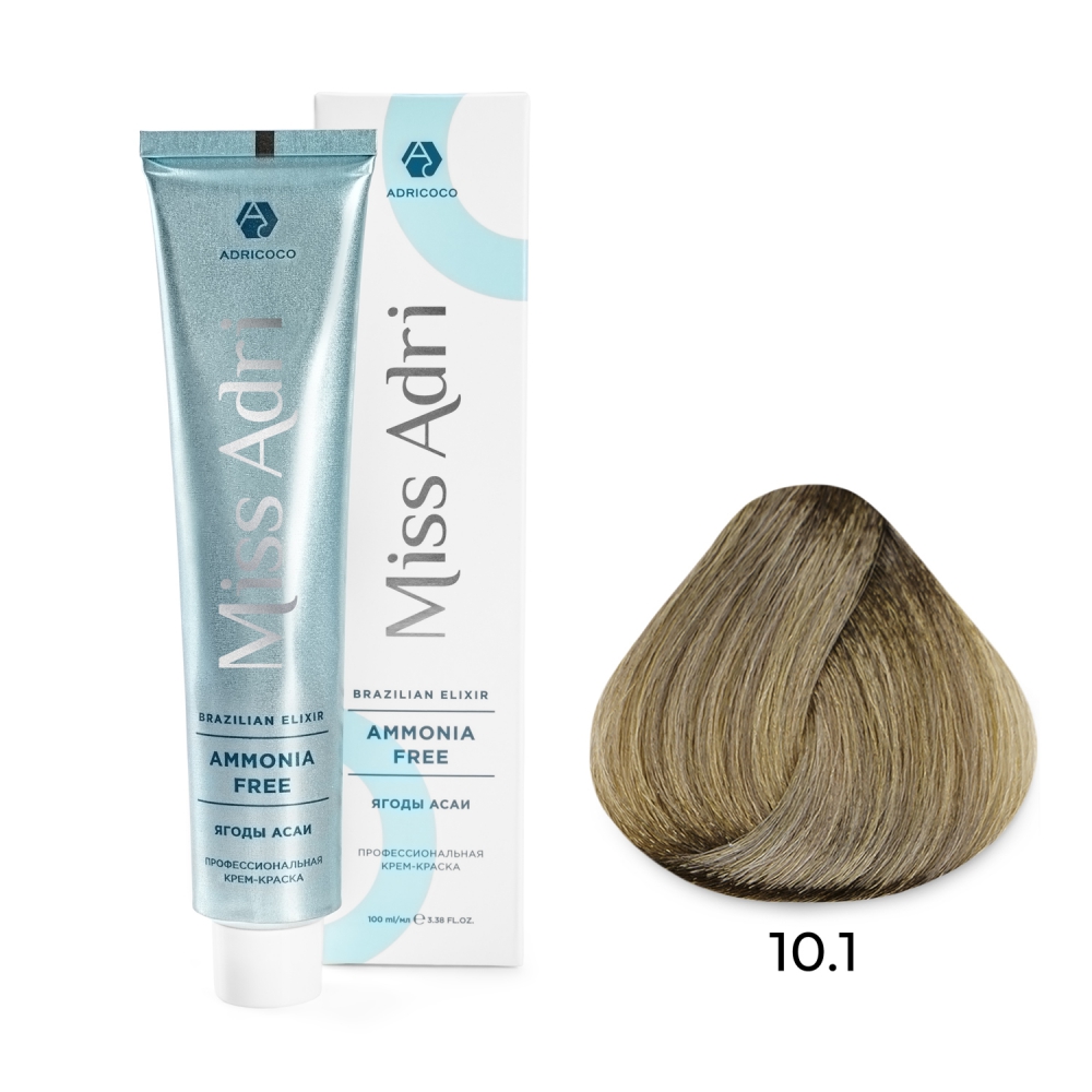 ADRICOCO, Безаммиачная крем-краска для волос Miss Adri Brazilian Elixir Ammonia Free 10.1, 100 мл.