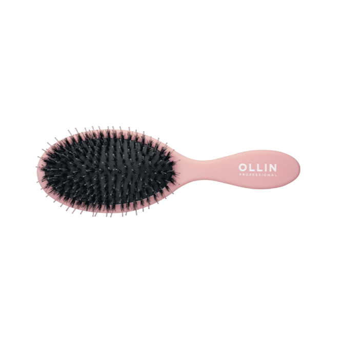 OLLIN, Щетка массажная Soft Touch, комбинированная щетина, розовая.