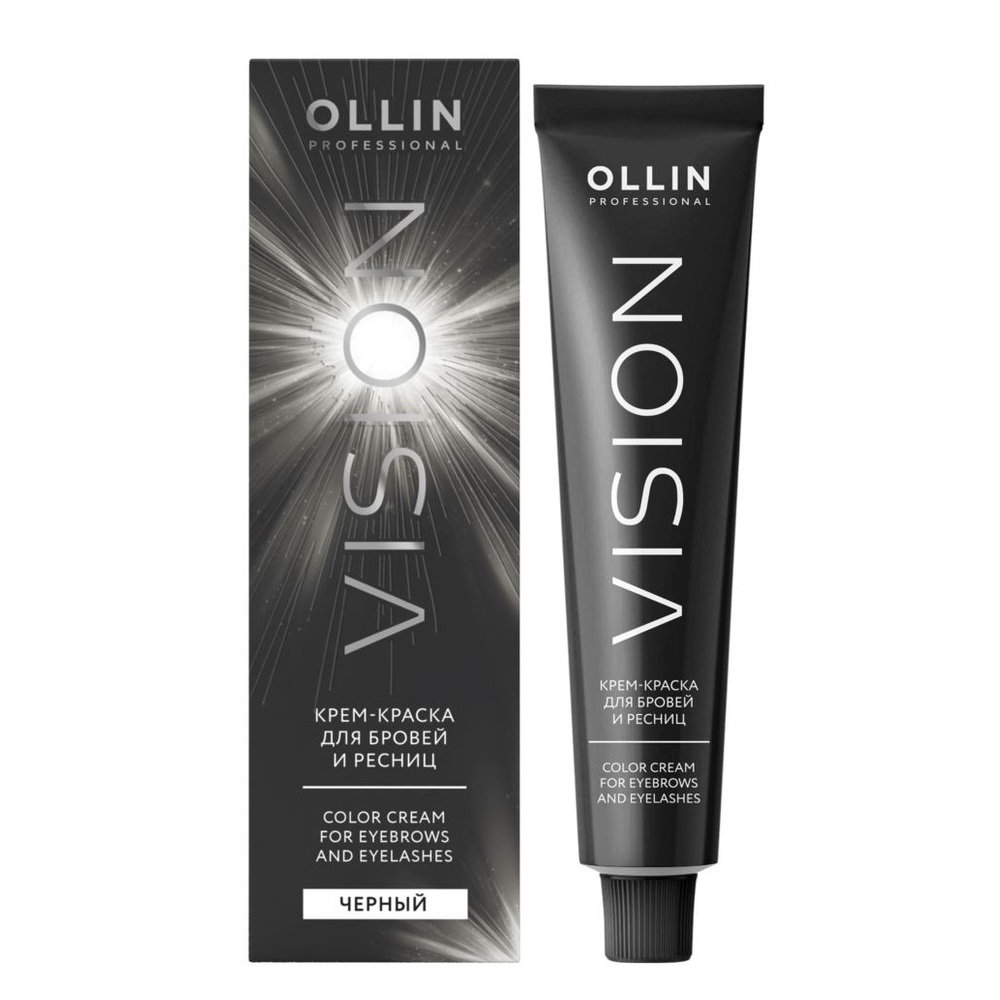 OLLIN, Крем-краска для бровей и ресниц (черный) + лепестки Vision black, 20 мл. 