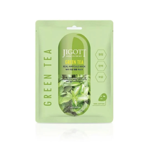 JIGOTT, Тканевая маска для лица с экстрактом зелёного чая Green Tea Real Ampoule Mask, 1 шт.