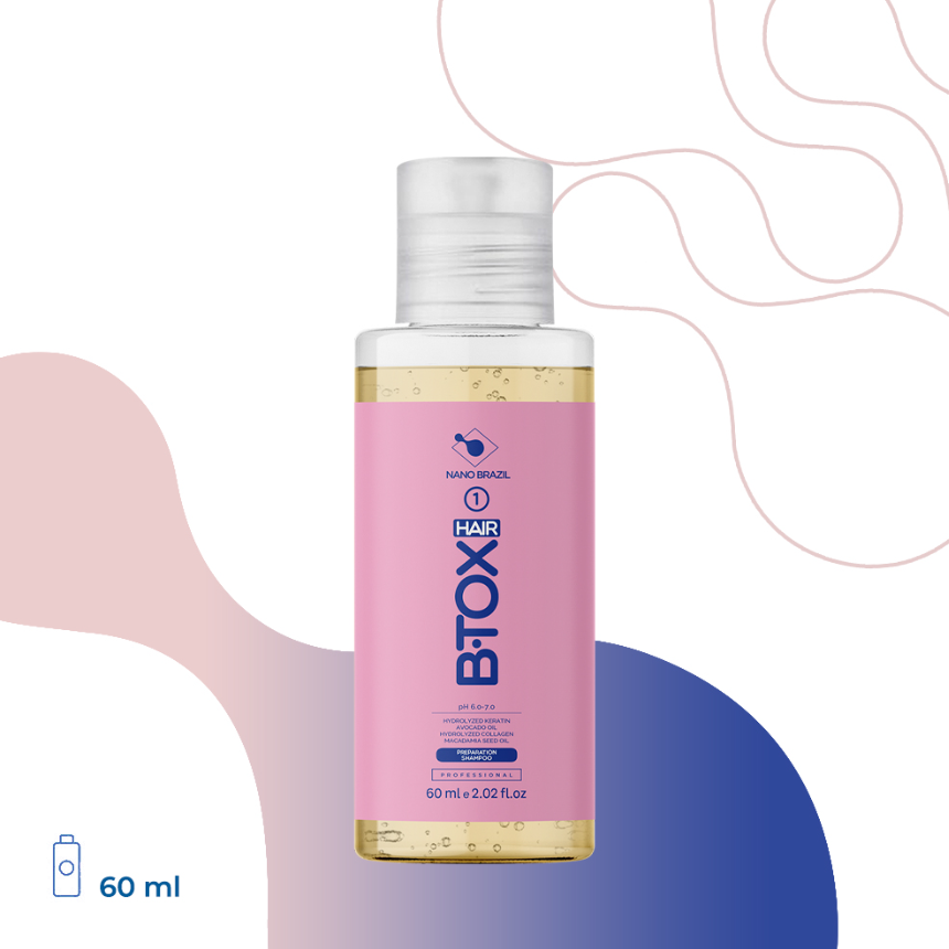 NANO BRAZIL, Шампунь для волос Шаг 1 HAIR BTOX Preparation Shampoo, 60 мл.