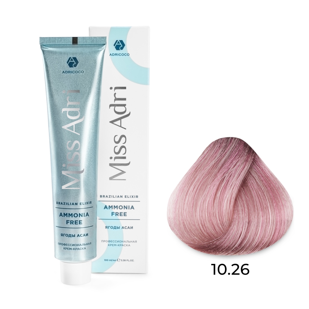 ADRICOCO, Безаммиачная крем-краска для волос Miss Adri Brazilian Elixir Ammonia Free 10.26, 100 мл.