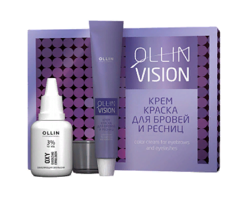 OLLIN, Крем-краска для бровей и ресниц в наборе (графит) Vision graphite, 20*20 мл. 