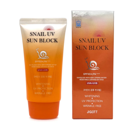 JIGOTT, Солнцезащитный крем с улиточным муцином Snail Uv Sun Block Cream SPF50+ PA+++, 70 мл.