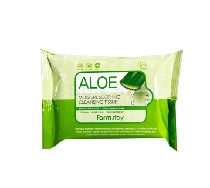 Очищающие увлажняющие салфетки с экстрактом алоэ Aloe Moisture Soothing Cleansing Tissue, 30 шт.