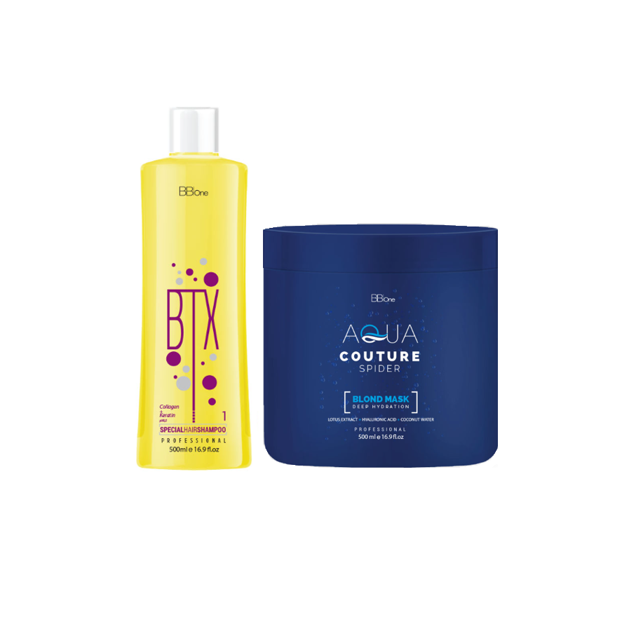 BB ONE, Набор холодный ботокс для волос SPIDER BLOND DEEP HYDRATION (шаг 1 BTX Special Hair Shampoo + шаг 2), 2x500 мл.