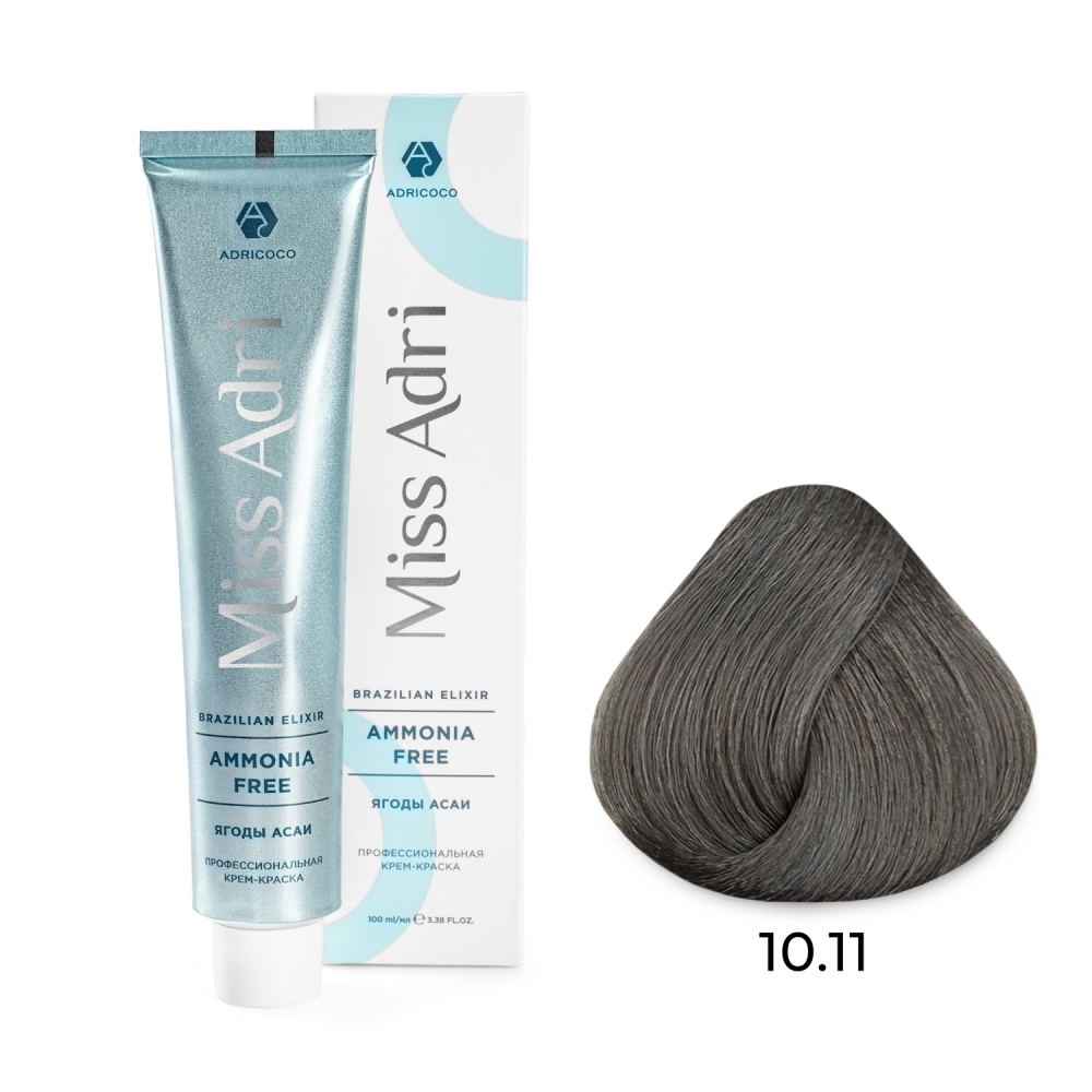 ADRICOCO, Безаммиачная крем-краска для волос Miss Adri Brazilian Elixir Ammonia Free 10.11, 100 мл.