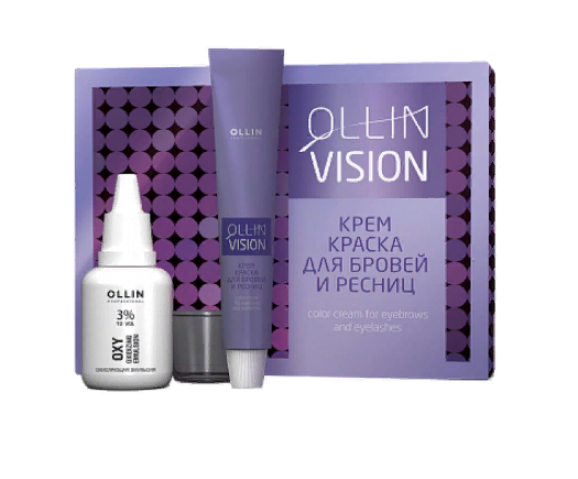 OLLIN, Крем-краска для бровей и ресниц в наборе (черный) Vision black, 20*20 мл. 