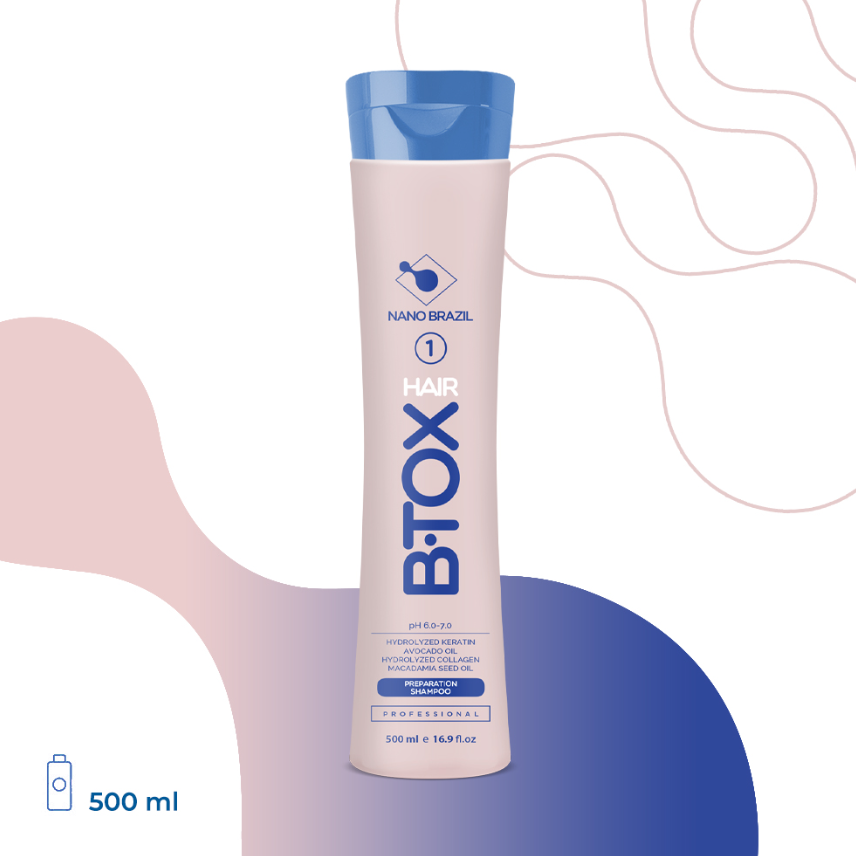 NANO BRAZIL, Шампунь для волос Шаг 1 HAIR BTOX Preparation Shampoo, 500 мл.