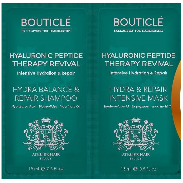 Увлажняющий шампунь и маска для сухих волос Hyaluronic Peptide Therapy Revival, 2*15 мл.