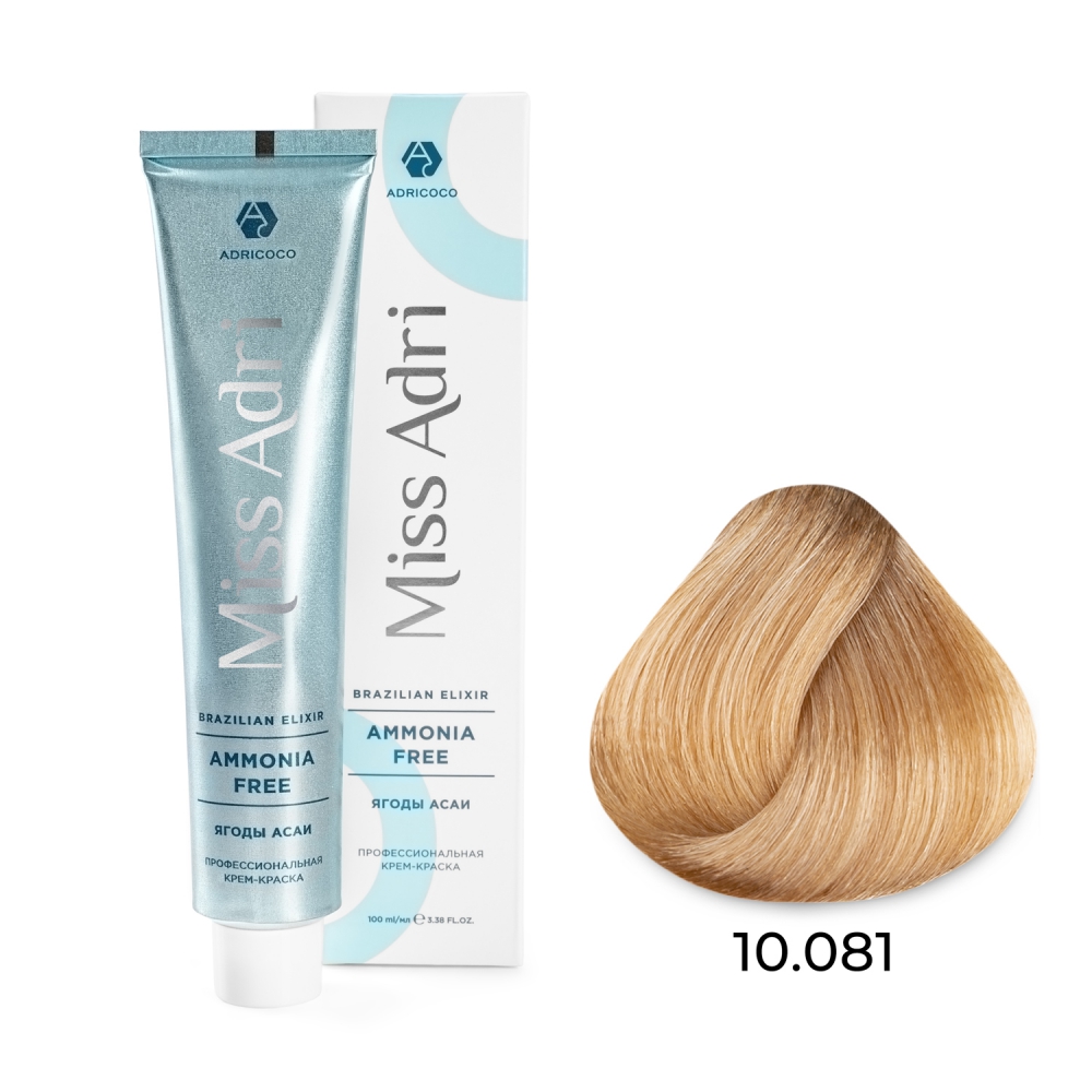 ADRICOCO, Безаммиачная крем-краска для волос Miss Adri Brazilian Elixir Ammonia Free 10.081, 100 мл.