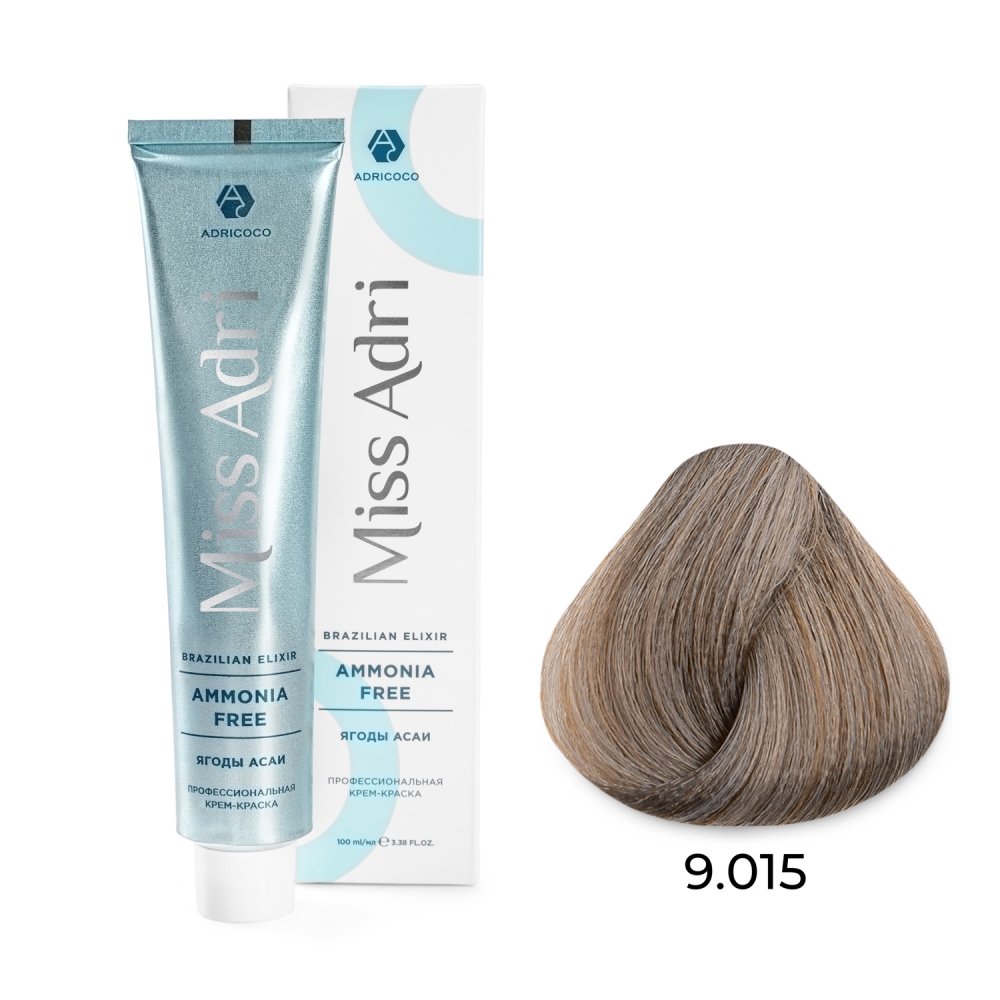 ADRICOCO, Безаммиачная крем-краска для волос Miss Adri Brazilian Elixir Ammonia Free 9.015, 100 мл.