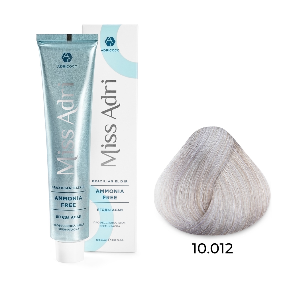 ADRICOCO, Безаммиачная крем-краска для волос Miss Adri Brazilian Elixir Ammonia Free 10.012, 100 мл.