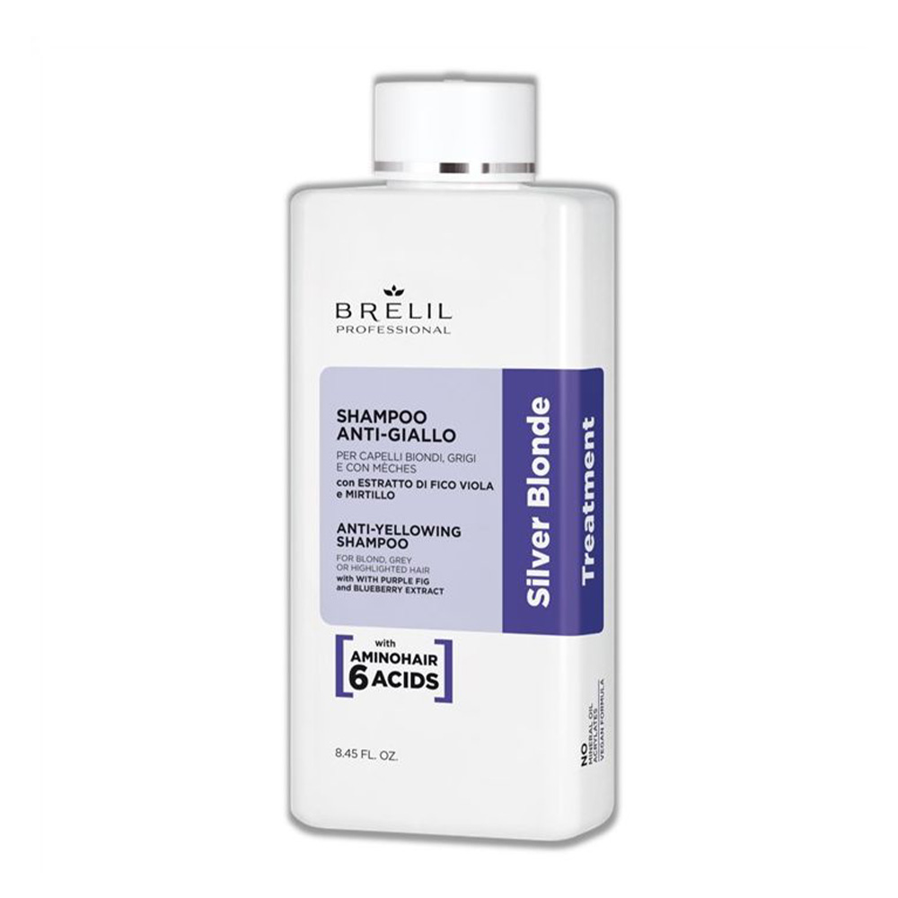 BRELIL, Антижелтый шампунь для светлых, мелированных и седых волос Silver Blonde Shampoo, 250 мл.