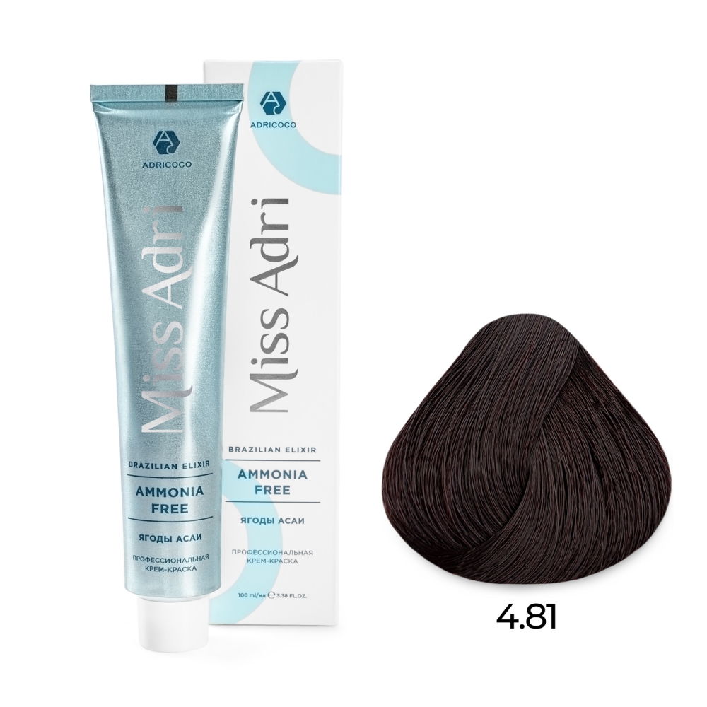 ADRICOCO, Безаммиачная крем-краска для волос Miss Adri Brazilian Elixir Ammonia Free 4.81, 100 мл.