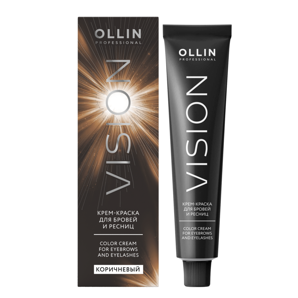 OLLIN, Крем-краска для бровей и ресниц (коричневый) + лепестки Vision brown, 20 мл. 