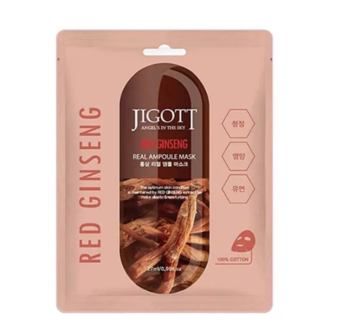 JIGOTT, Тканевая маска для лица с экстрактом женьшеня Red Ginseng Real Ampoule Mask, 1 шт.