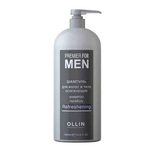 OLLIN, Шампунь для волос и тела освежающий Premier For Men, 1000 мл.