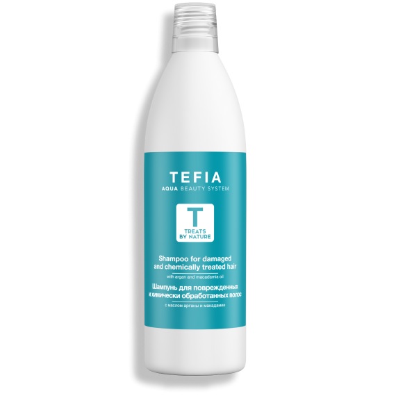 TEFIA, Шампунь для поврежденных и химически обработанных волос Treats By Nature, 1000 мл.