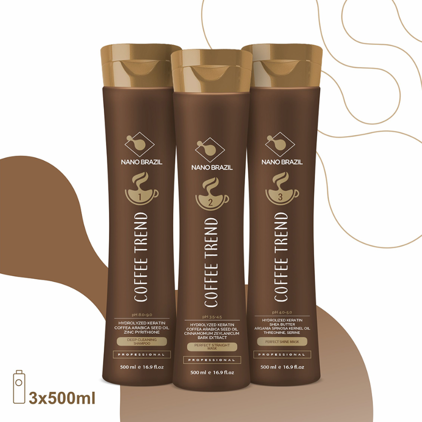 NANO BRAZIL, Набор для волос COFFEE TREND (шаг 1 + шаг 2 + шаг 3), 3х500 мл.
